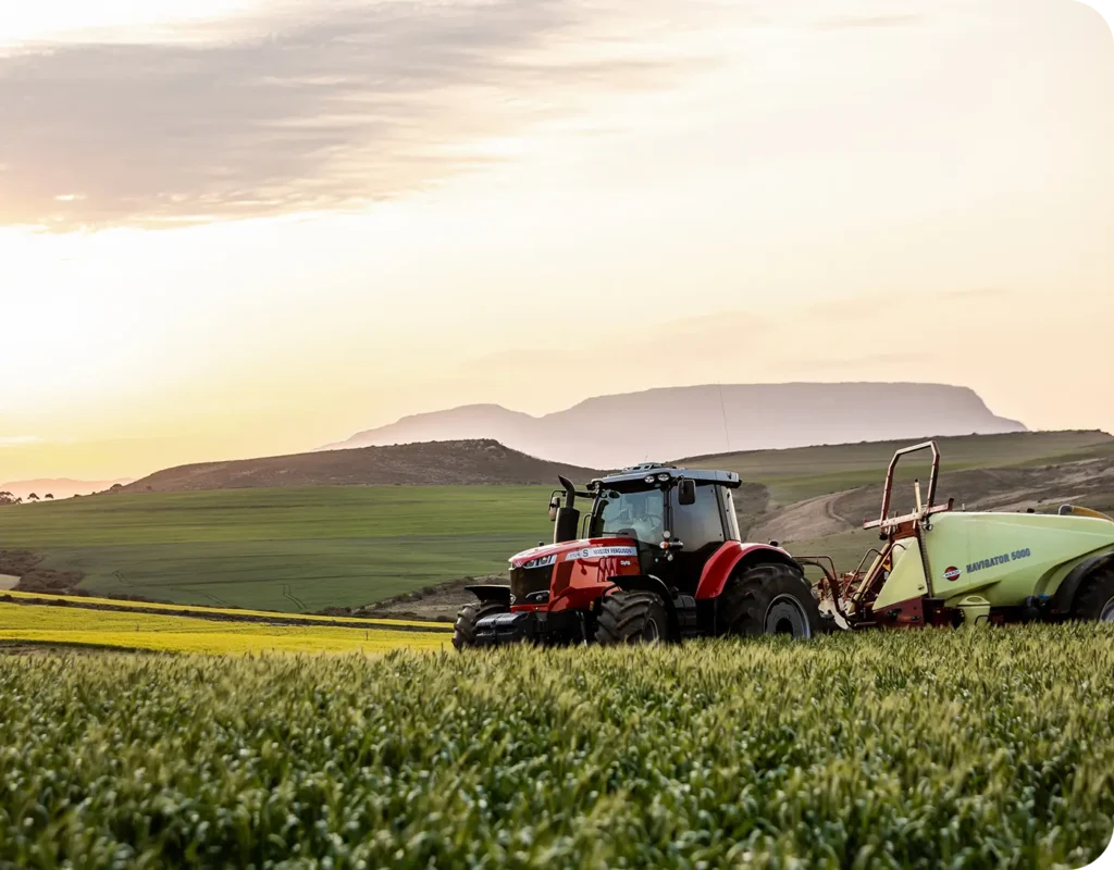 Tractor in field harvesting
